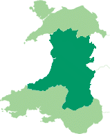 Map of Wales with the mid region shaded